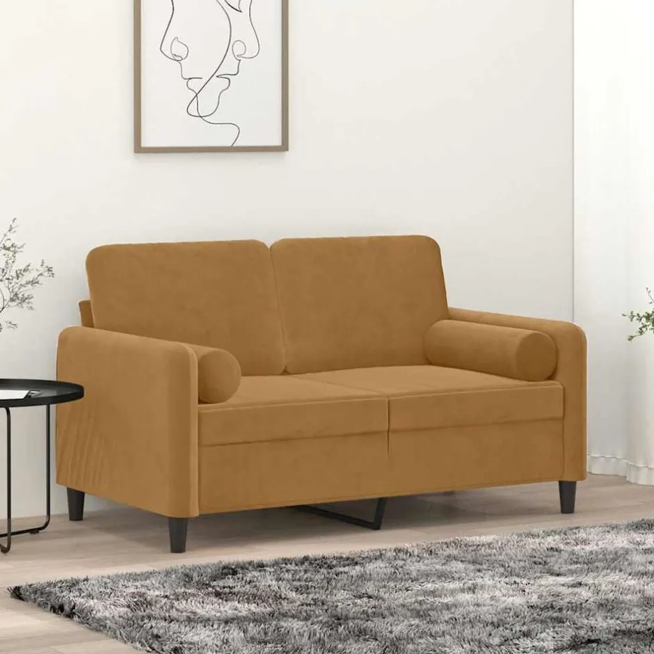 Sale vidaXL 2-sitssoffa med prydnadskuddar 120 cm sammet Brun
