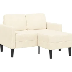 Sale vidaXL 2-sitssoffa med schäslong L-formad gräddvit 125 cm linne Kräm