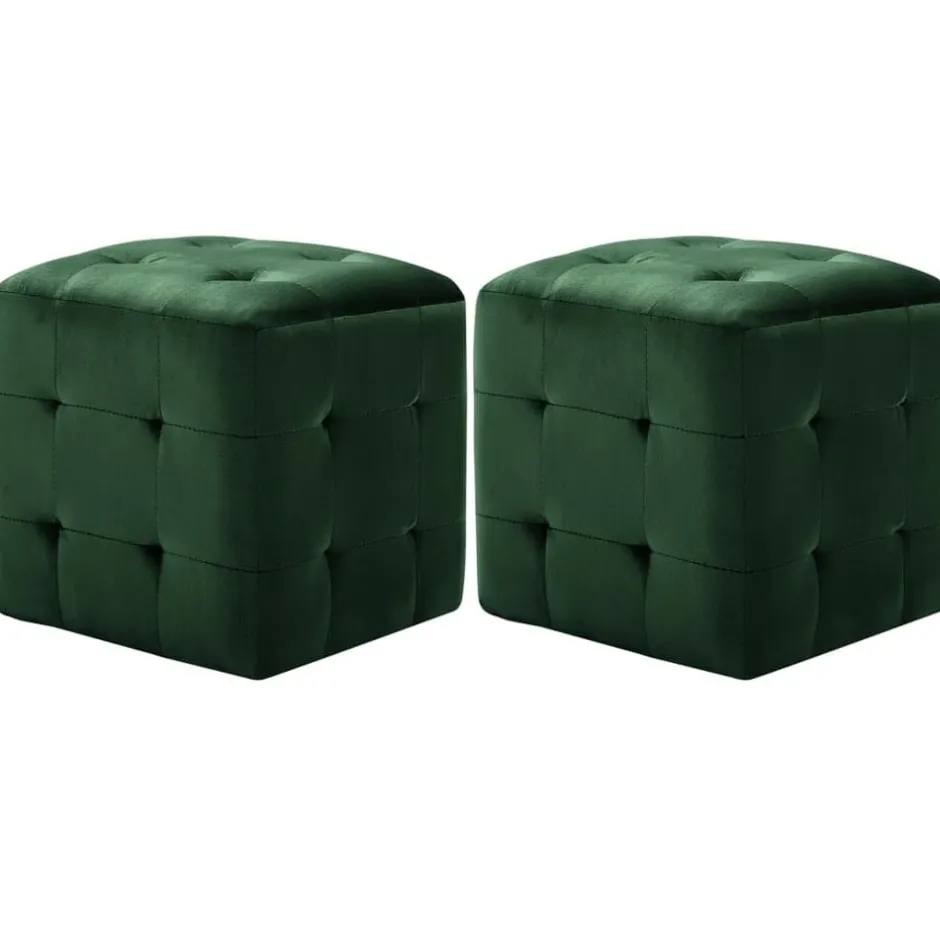 Clearance vidaXL Sittpuff 2 st 30x30x30 cm sammetstyg Grön