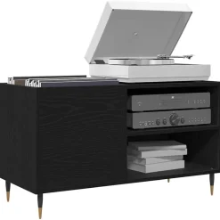 Online vidaXL Skivskåp med hylla 85 x 38 x 48 cm Konstruerat trä Svart ek