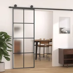 New vidaXL Skjutdörr aluminium med ESG-glas 76x205 cm Svart