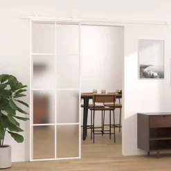 vidaXL Skjutdörr frostat ESG-glas och aluminium 76x205 cm vit