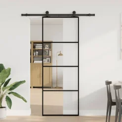 Sale vidaXL Skjutdörr med beslagset ESG glas och aluminium 76x205 cm Transparent