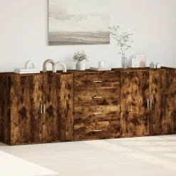 Discount vidaXL Skänk 3 delar konstruerat trä Rökfärgad ek