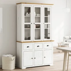 Discount vidaXL Skänk BODO vit och 115,5x43x200,5 cm massiv furu Brun