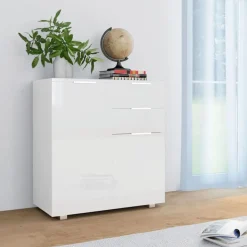 vidaXL Skänk högglans vit 71x35x80 cm spånskiva