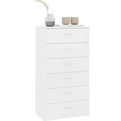 vidaXL Skänk med 6 lådor vit 50x34x96 cm konstruerat trä