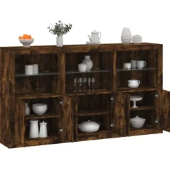 Sale vidaXL Skänk med LED-belysning 181,5x37x100 cm Rökfärgad ek