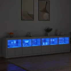 vidaXL Skänk med LED-belysning vit 283x37x67 cm
