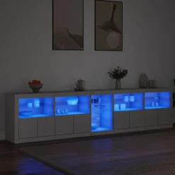 vidaXL Skänk med LED-belysning vit 283x37x67 cm
