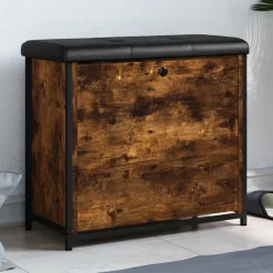 vidaXL Skobänk med flip-låda rökfärgad ek 62x32x56 cm