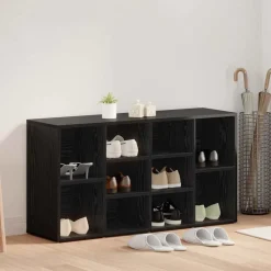 vidaXL Skobänk med hylla Svart Ek 103 x 30 x 54,5 cm Konstruerat trä