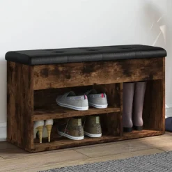 vidaXL Skobänk rökfärgad ek 82x32x45,5 cm konstruerat trä