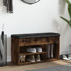 vidaXL Skobänk rökfärgad ek 82x32x45,5 cm konstruerat trä
