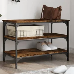 vidaXL Skobänk rökfärgad ek 70x38,5x49 cm konstruerat trä
