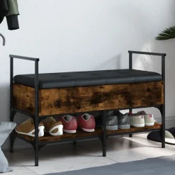 vidaXL Skobänk rökfärgad ek 85,5x42x57,5 cm konstruerat trä