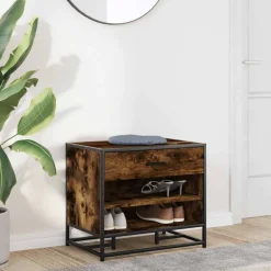 vidaXL Skobänk rökfärgad ek 60x40x53,5 cm konstruerat trä och metall