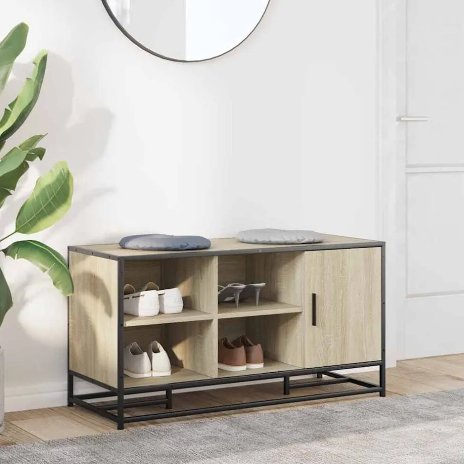 Online vidaXL Skobänk sonoma-ek 100x40x53,5 cm konstruerat trä och metall Sonoma ek