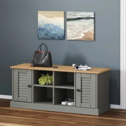 vidaXL Skobänk VIGO 106x35x45 cm massiv furu Grå