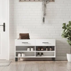 New vidaXL Skobänk 102x35x55 cm konstruerat trä Vit