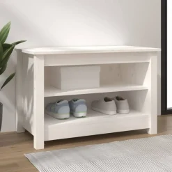 vidaXL Skobänk vit 70x38x45,5 cm massiv furu