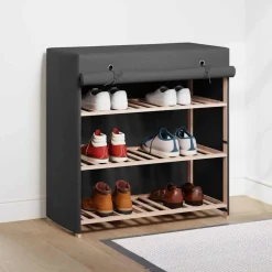 Best vidaXL Skoförvaring med överdrag 79x40x80 cm tyg Grå