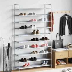 Best vidaXL Skohylla med 10 hyllor metall och non-woven tyg Silver