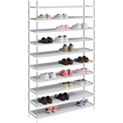 Best vidaXL Skohylla med 10 hyllor metall och non-woven tyg Silver