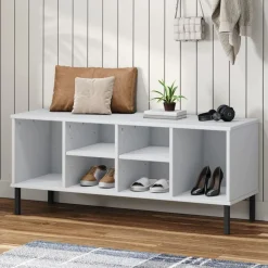 vidaXL Skohylla med metallben OSLO vit 106x35x45 cm massivt trä