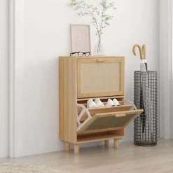 Discount vidaXL Skoskåp 52x25x80 cm konstruerat trä & naturlig rotting Brun