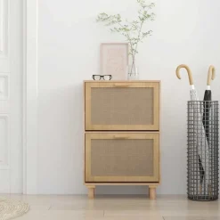 Discount vidaXL Skoskåp 52x25x80 cm konstruerat trä & naturlig rotting Brun