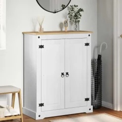 Hot vidaXL Skoskåp med hylla med dörr 86 x 38,5 x 108 cm Massiv furu Vit