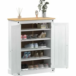 Hot vidaXL Skoskåp med hylla med dörr 86 x 38,5 x 108 cm Massiv furu Vit