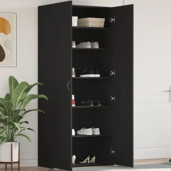Discount vidaXL Skoskåp med hylla 80 x 35.5 x 180 cm Konstruerat trä Svart
