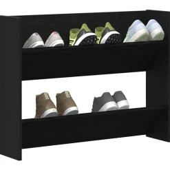 Best vidaXL Skoskåp med hylla 82 x 18 x 60 cm Konstruerat trä Svart ek