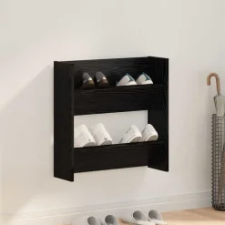 vidaXL Skoskåp med hylla 60 x 18 x 60 cm Konstruerat trä Svart ek