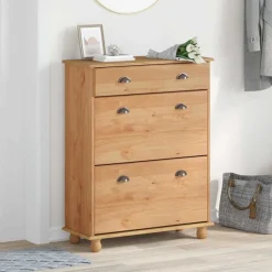 vidaXL Skoskåp med låda ASKIM Brun 85 x 35 x 108 cm Massiv furu
