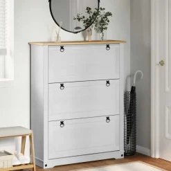 vidaXL Skoskåp med låda Corona Vit 99 x 32 x 122 cm Massiv furu