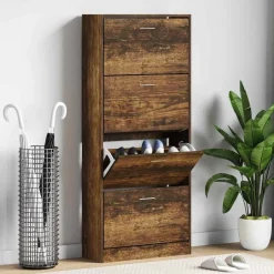 Outlet vidaXL Skoställ 63x24x147 cm konstruerat trä Rökfärgad ek