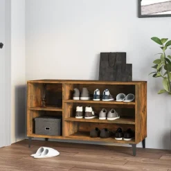 vidaXL Skoställ rökfärgad ek 102x36x60 cm konstruerat trä