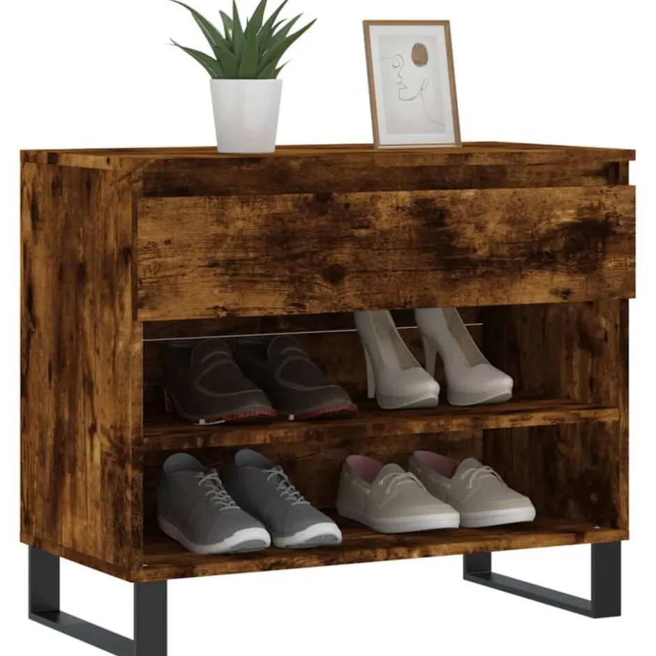Discount vidaXL Skoställ 70x36x60 cm konstruerat trä Rökfärgad ek