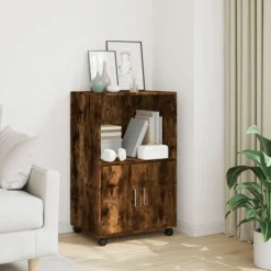 Discount vidaXL Skåp med hjul 55x40x91 cm konstruerat trä Rökfärgad ek