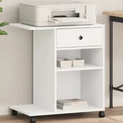 vidaXL Skrivarställ med hjul vit 60x40x68,5 cm
