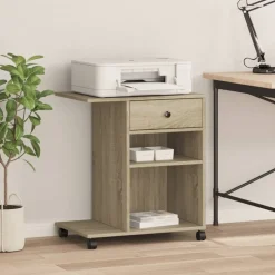 vidaXL Skrivarställ med hjul sonoma-ek 60x40x68,5 cm