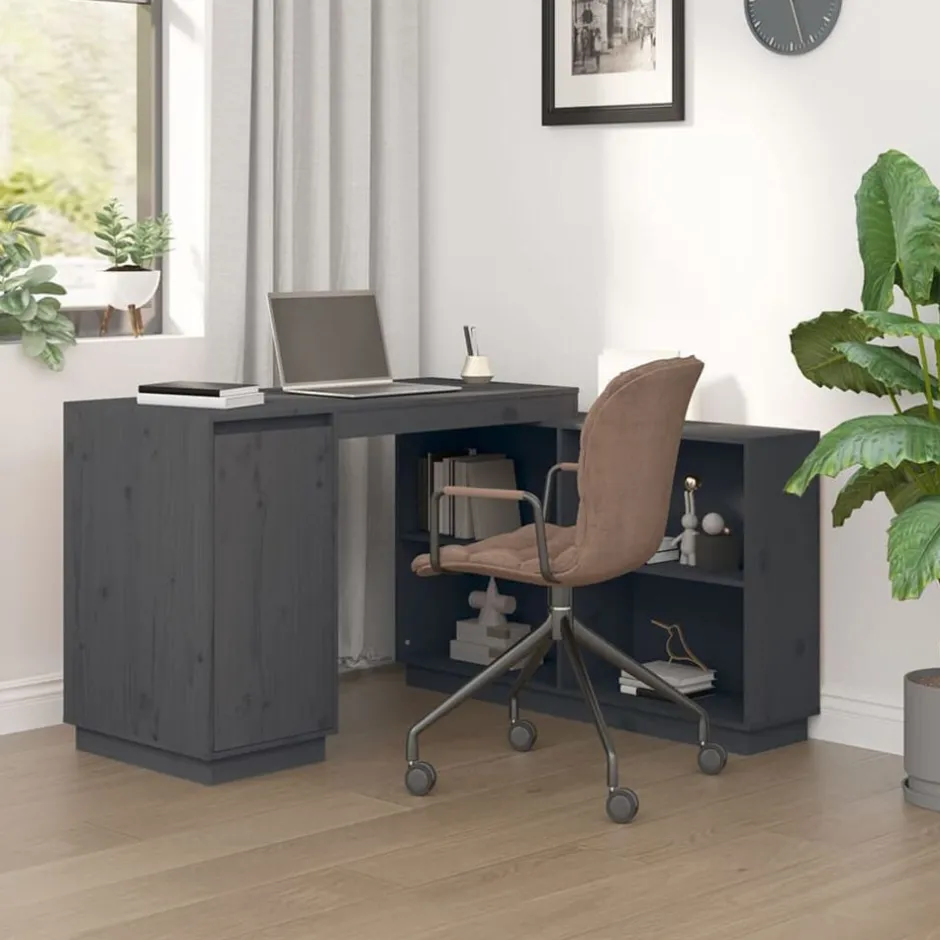 vidaXL Skrivbord 110x50x75 cm massiv furu Grå
