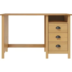 Best vidaXL Skrivbord Hill med 3 lådor 120x50x74 cm massiv furu Brun