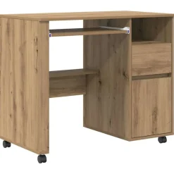 vidaXL Skrivbord med Hjul Artisan Ek 91 x 50 x 77 cm Konstruerat trä