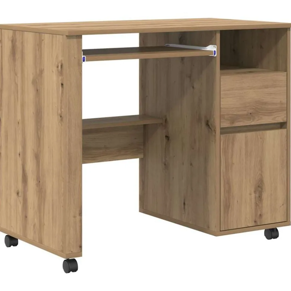 vidaXL Skrivbord med Hjul Artisan Ek 91 x 50 x 77 cm Konstruerat trä