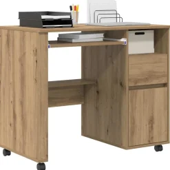 vidaXL Skrivbord med Hjul Artisan Ek 91 x 50 x 77 cm Konstruerat trä