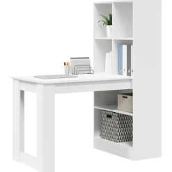 Best vidaXL Skrivbord med hylla 122 x 67 x 145 cm Konstruerat trä Vit